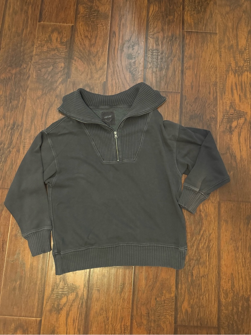 Aerie Dark Gray Quarter-Zip Ribbed Collar Sweater